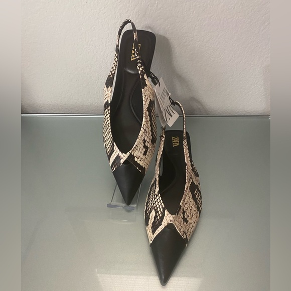 New Zara Chic Snakeskin Print Slingback Flats Size 39 - 8. - Picture 3 of 7